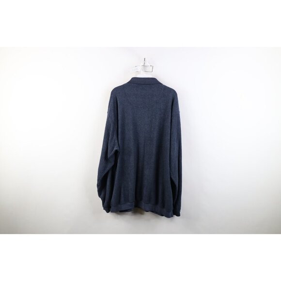 Vtg 90s Streetwear Mens 3XL Distressed Thin Terry Cloth Fleece Collared Sweater - Picture 12 of 14